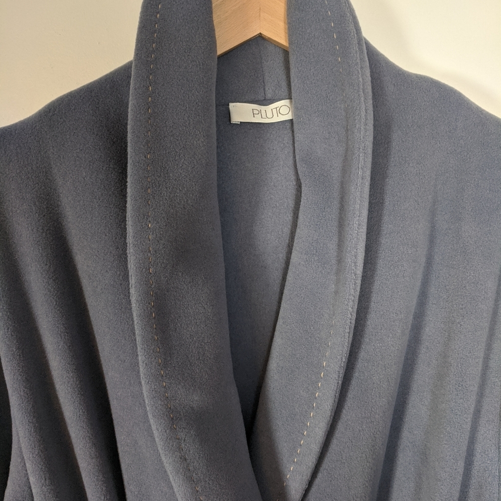 blue/gray fleece bathrobe